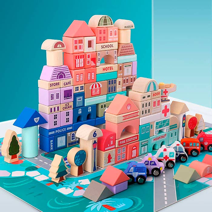 BlockCity, sada blokov rôznych tvarov s praktickou krabicou a hracou podložkou - Image 4