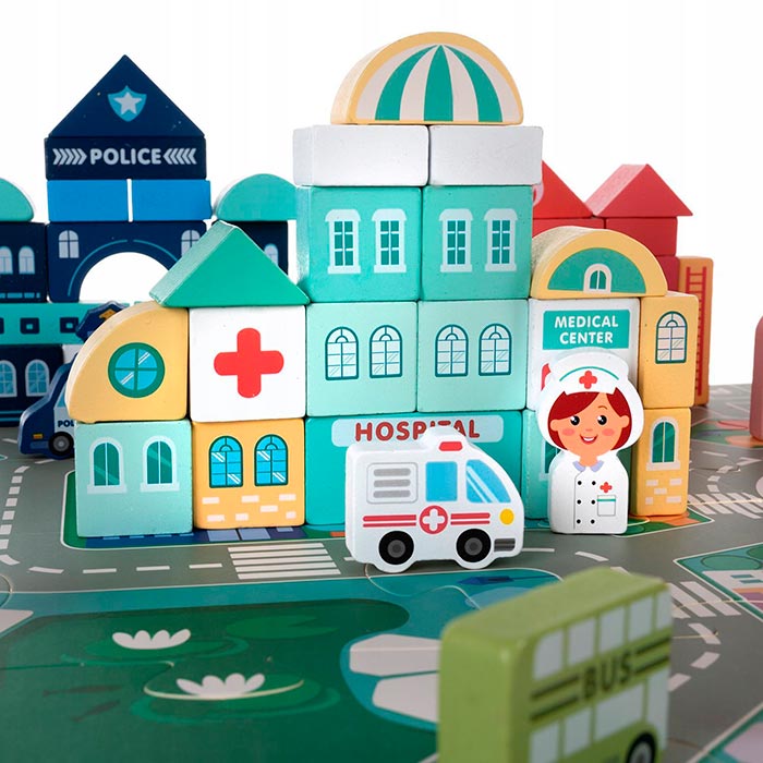 BlockCity, sada blokov rôznych tvarov s praktickou krabicou a hracou podložkou - Image 9