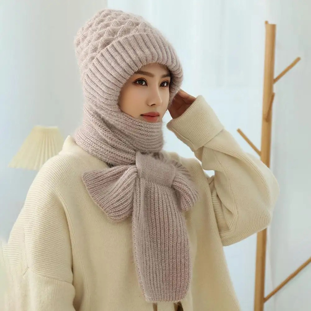 CapScarf, dámska zimná čiapka so šitým šálom - Image 2
