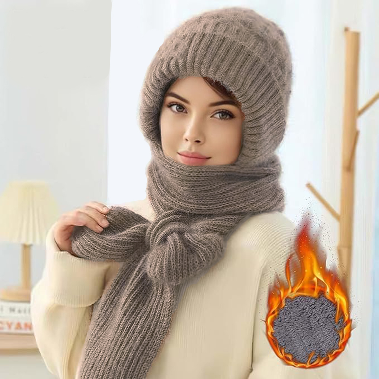 CapScarf, dámska zimná čiapka so šitým šálom - Image 3