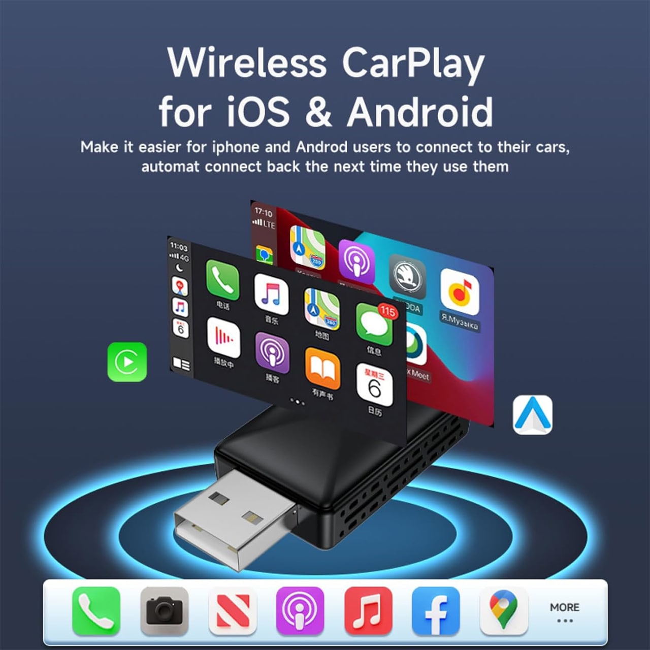 CarPlay, USB kľúč pre bezdrôtové pripojenie auta s Apple CarPlay a Android Auto - Image 3