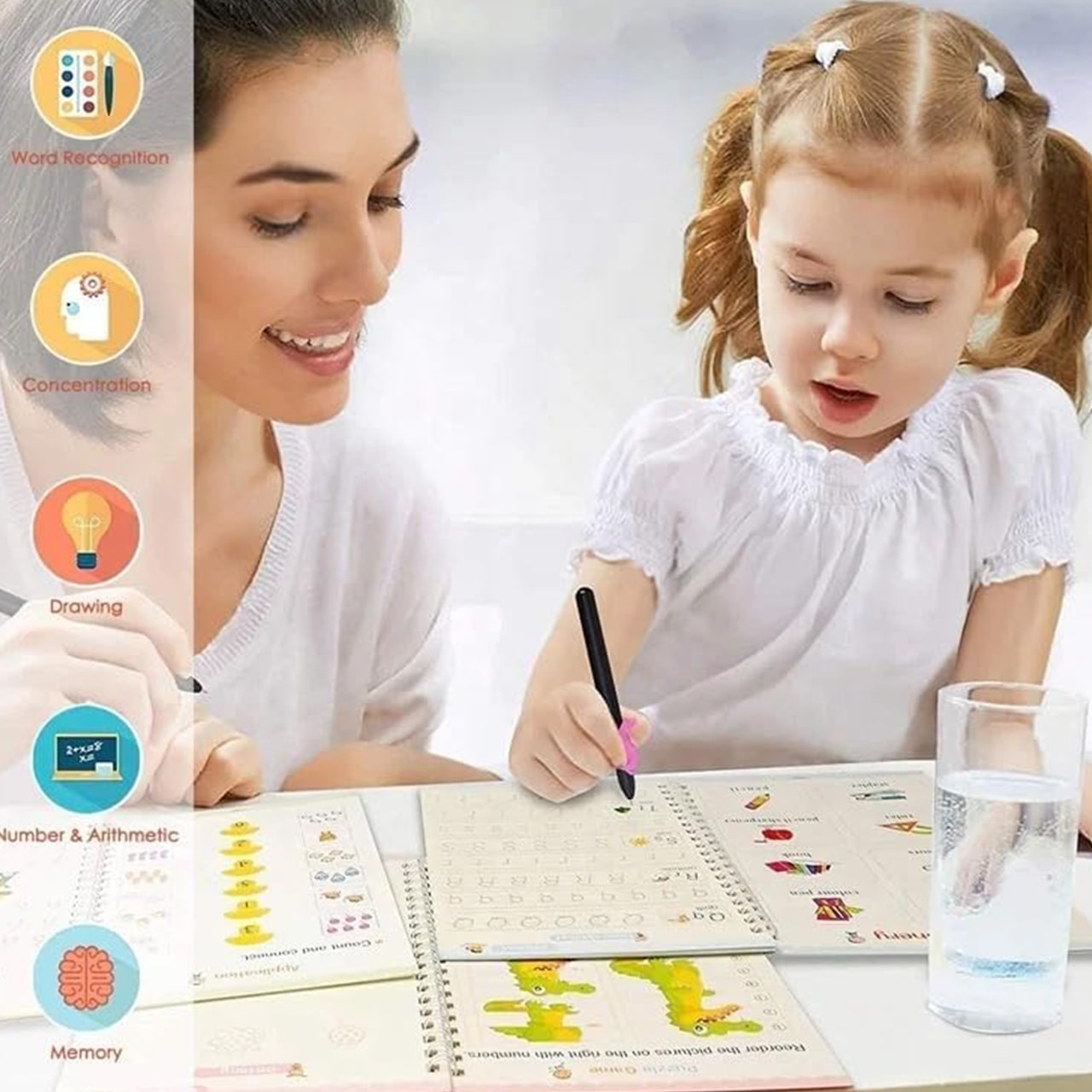 KidsBundle, LED pen tablet a 4 magické pracovné zošity na učenie písania a kreslenia - Image 9
