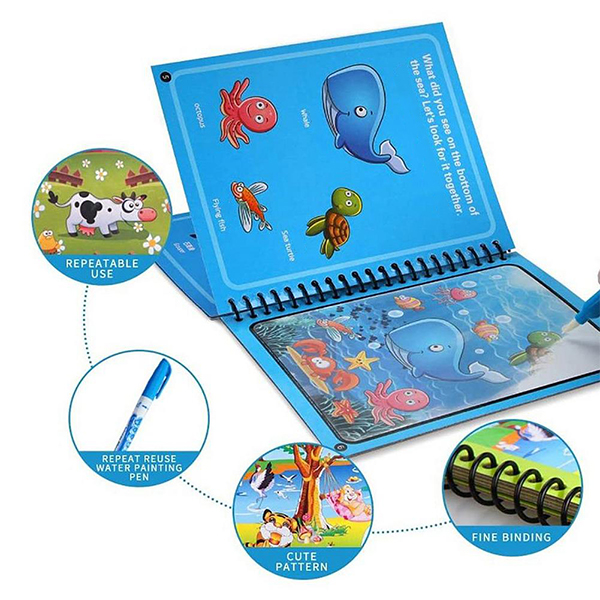 MagicWaterBook, sada 3 čarovných omaľovánok s vodnými perami na vytváranie bez neporiadku - Image 6