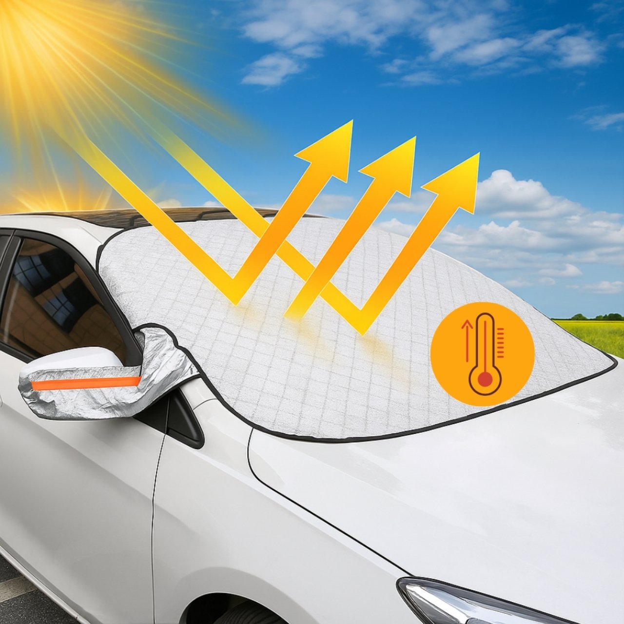 Magnetické pokrytie chráni vaše auto pred teplom tým, že zabraňuje prehriatiu interiéru a tým znižuje potrebu chladenia.